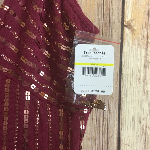 FREE PEOPLE SLEEVELESS BURGUNDY BLING WOMEN SZ MM - Picture 7 of 7